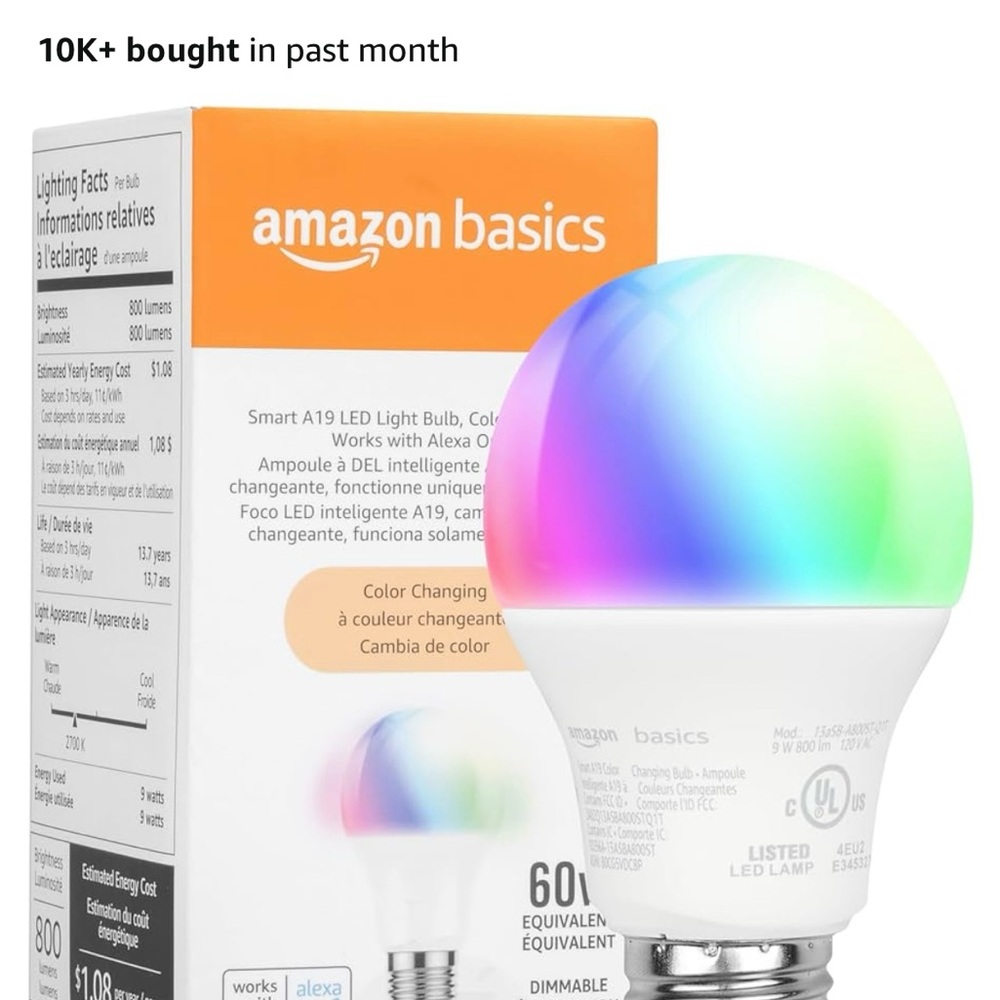 Amazon Basics Smart Light Bulb - Color Changing - Picture 1 of 7